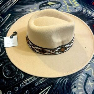 New With Tag Styliné Felt Wide Brim Hat With Aztec Band